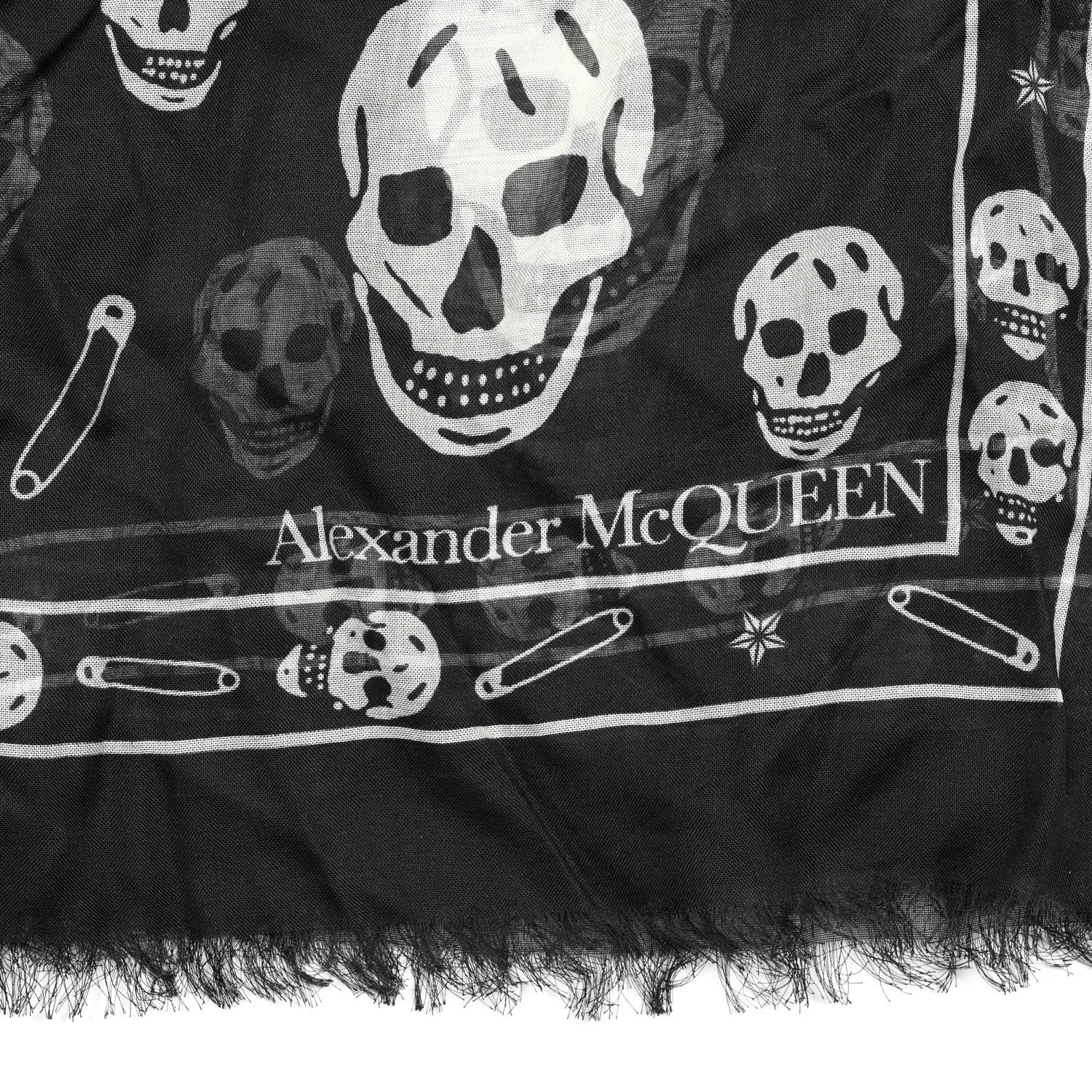 Alexander McQueen Silk Chiffon Punk Skull Scarf Black Ivory 3 of 4