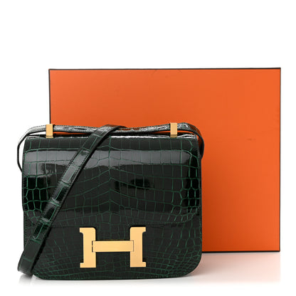 Hermes Shiny Niloticus Crocodile Constance 24 Vert Fonce 14 of 14