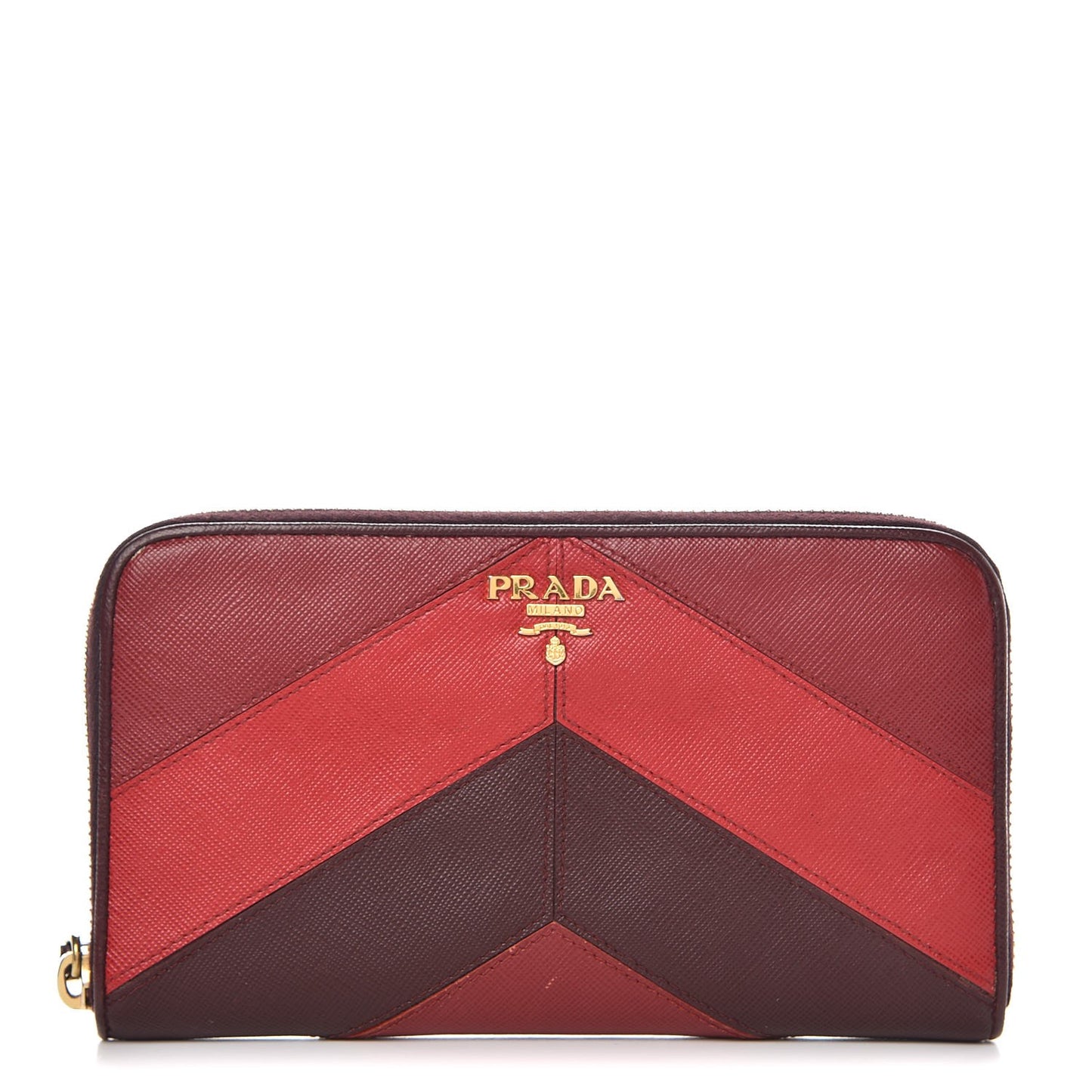 Saffiano Chevron Zip Around Wallet Rubino