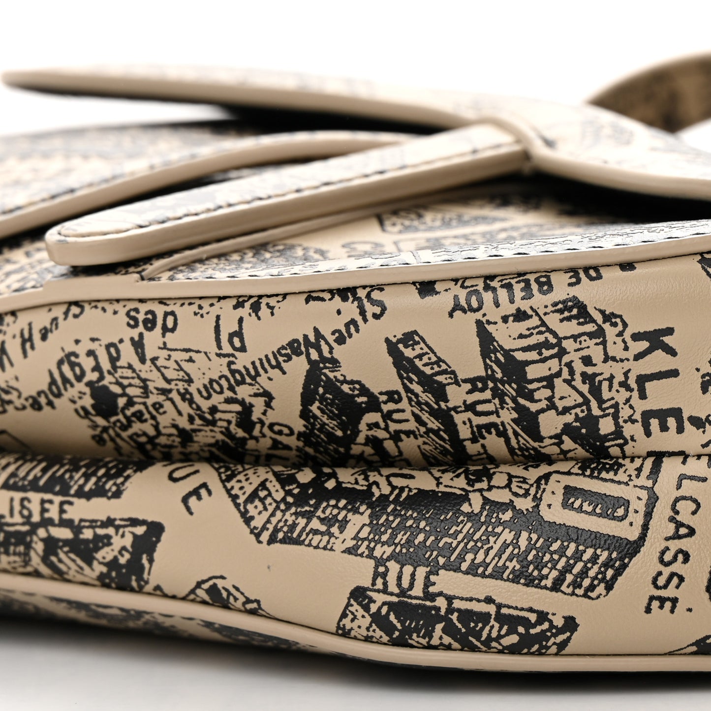 Calfskin Plan De Paris Printed Saddle Bag With Strap Beige Black