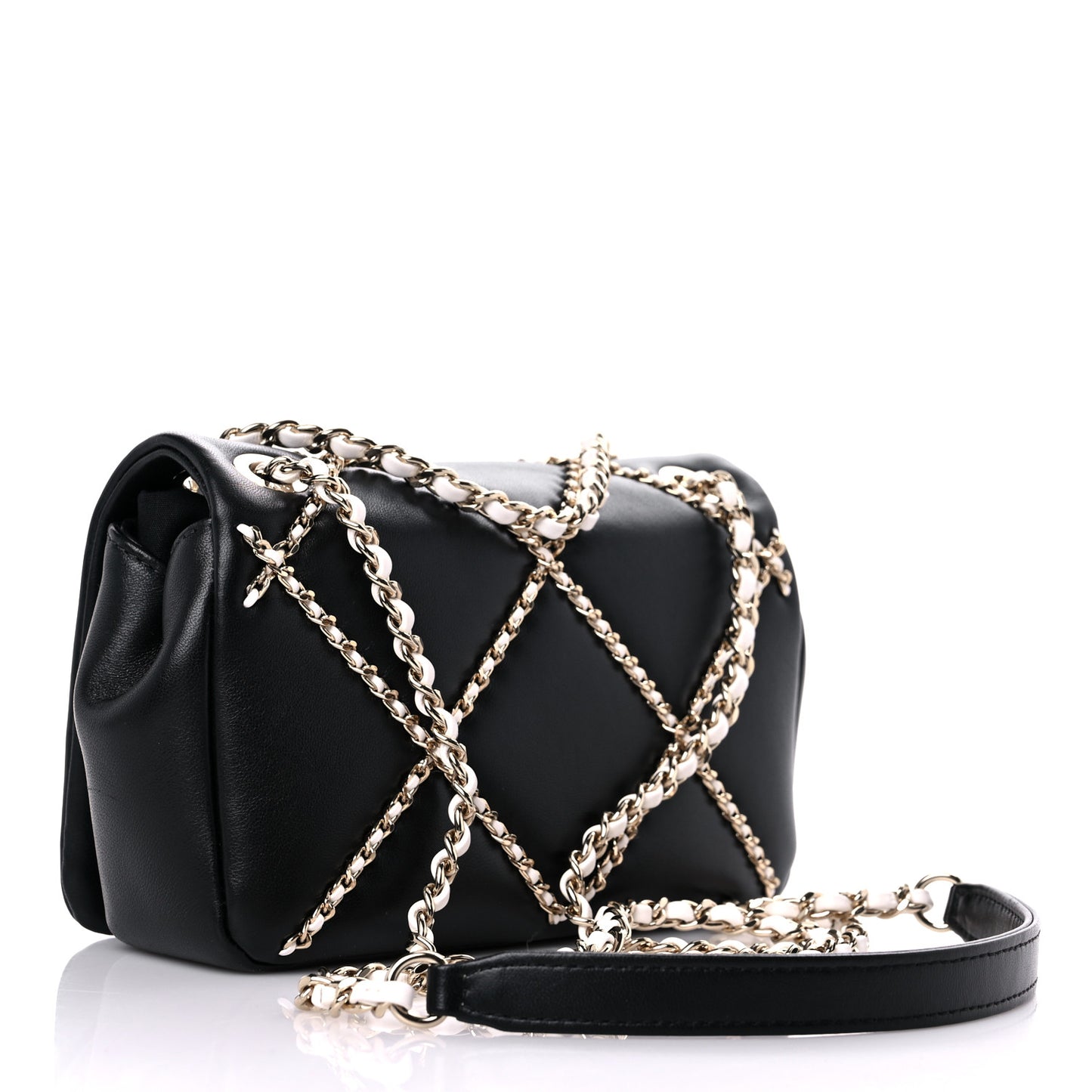 Lambskin Small Entwined Chain Flap Black