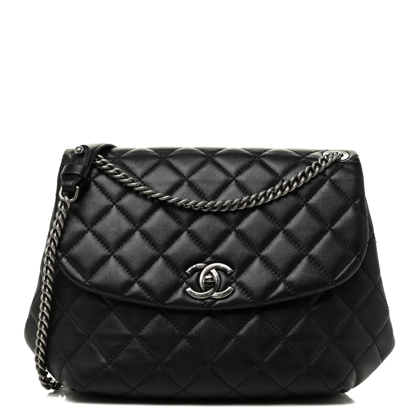 Lambskin Quilted Large Daily Supple Flap Black