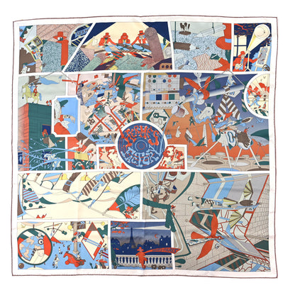 Hermes Silk Hermes Factory Double Face Scarf 90 Creme Blue Jean Vert 1 of 3