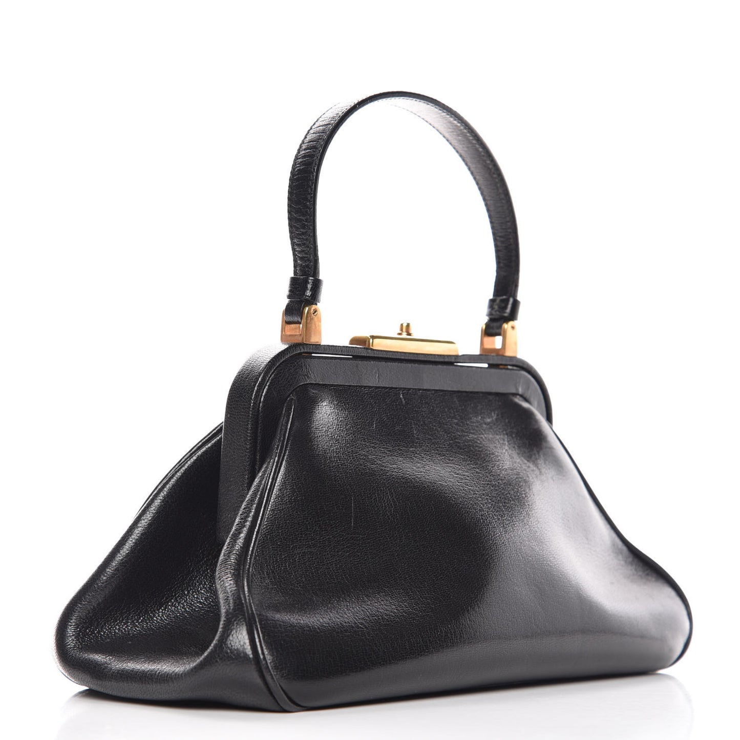 Goatskin Top Lock Bag Nero Black