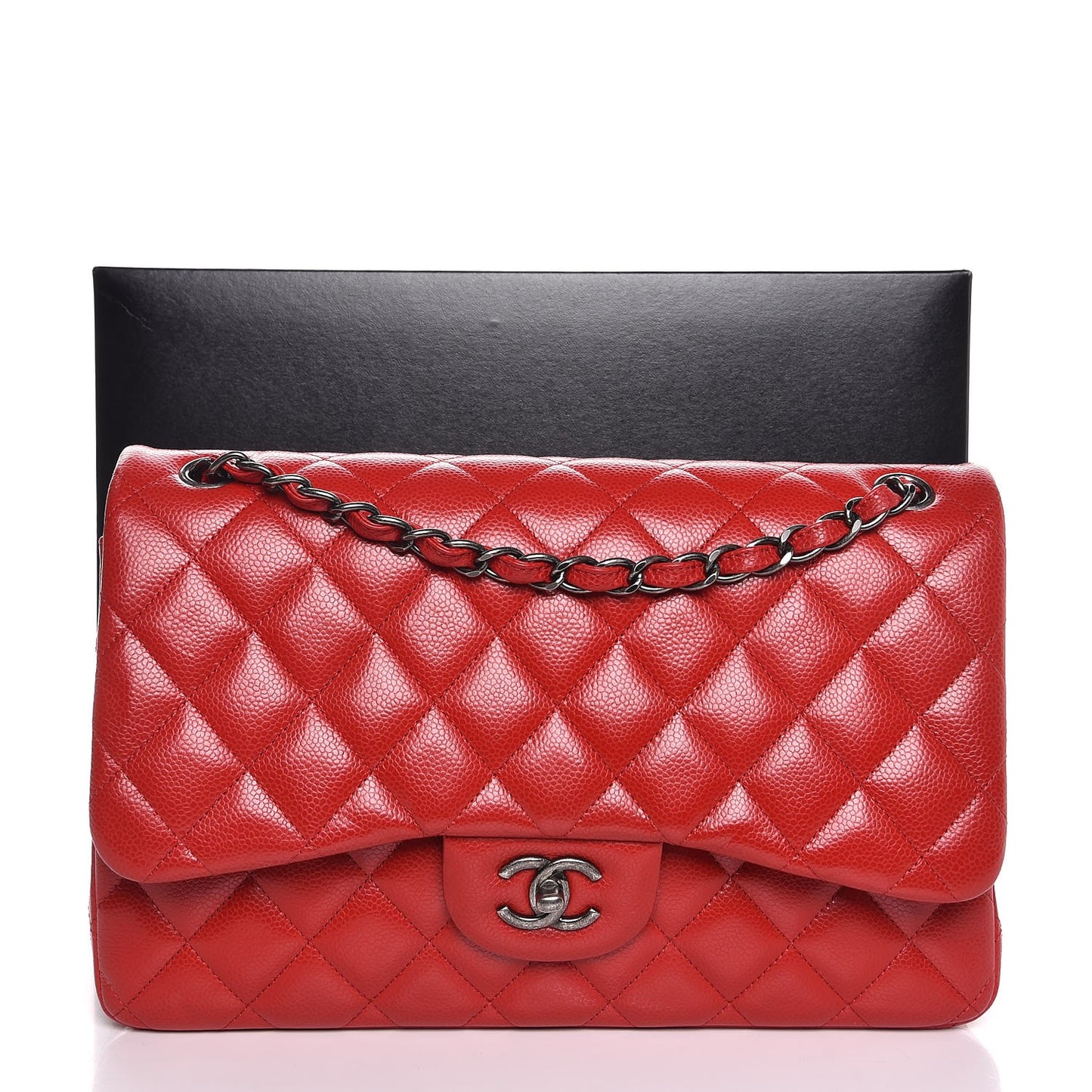 Caviar Quilted Jumbo Double Flap Red