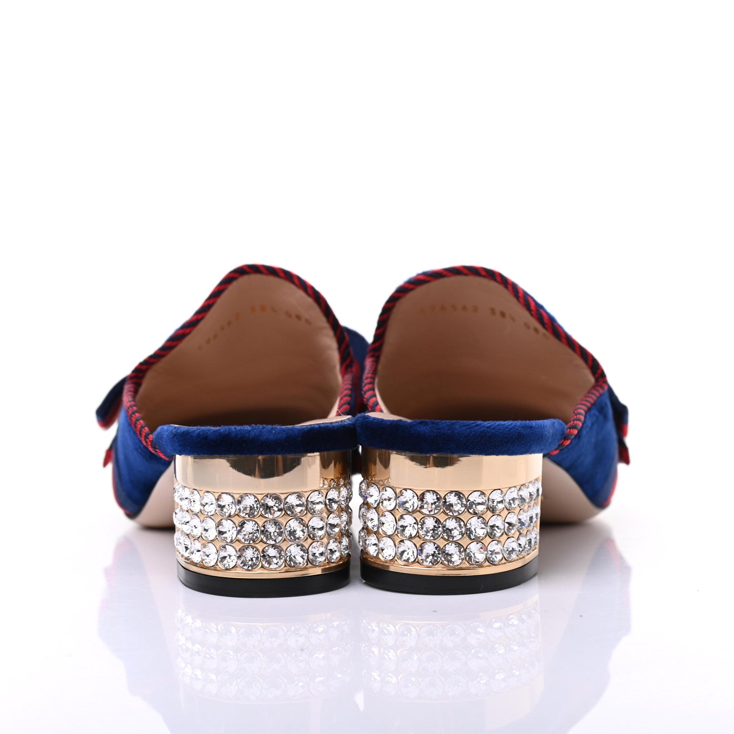 Gucci Velvet Crystal Sylvie Bow Mules 38.5 Cobalt Blue 7 of 12