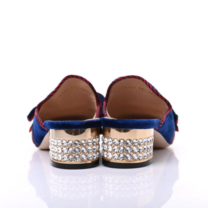 Gucci Velvet Crystal Sylvie Bow Mules 38.5 Cobalt Blue 7 of 12