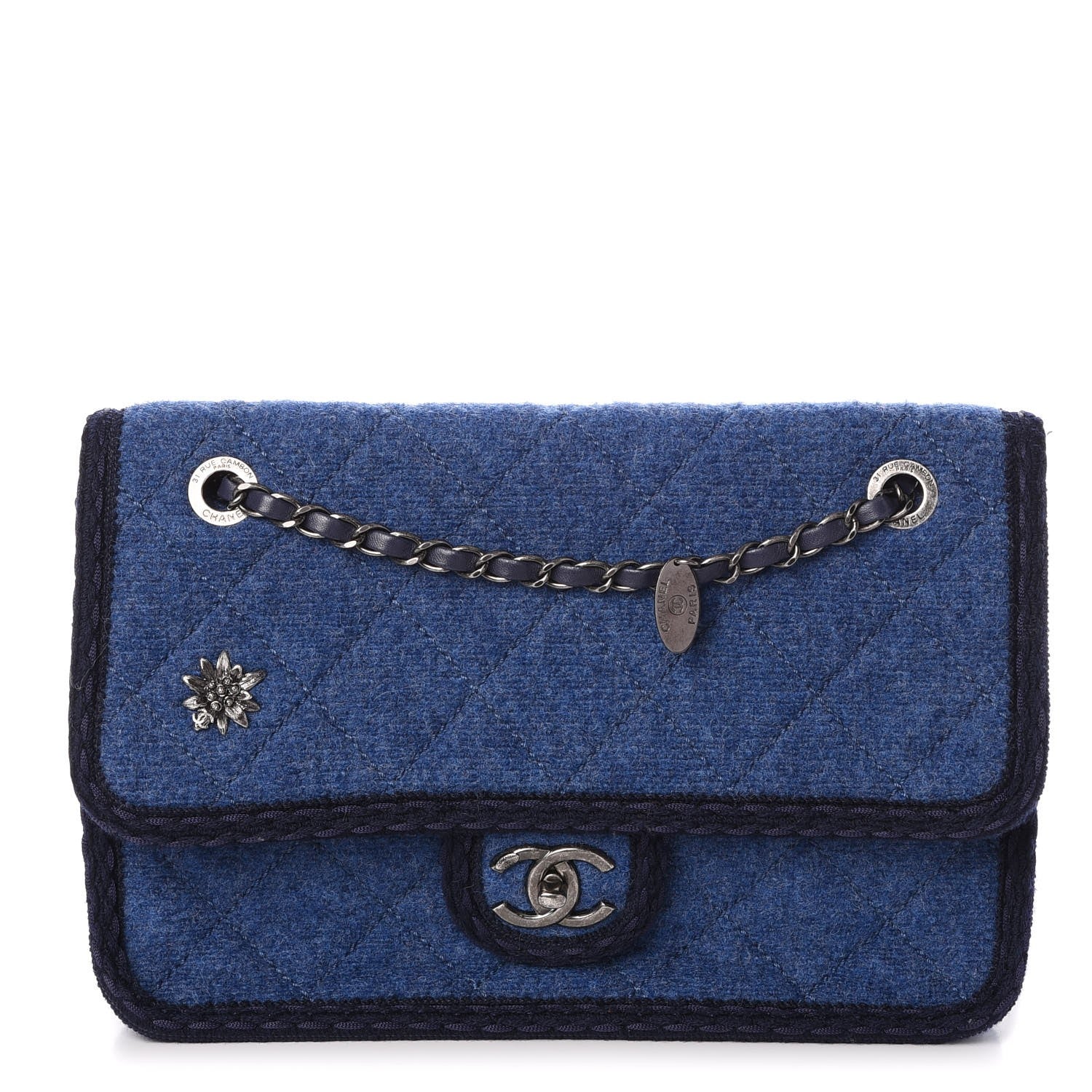 Chanel Wool Quilted Medium Edelweiss Single Flap Blue 1 of 7