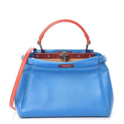 Fendi Nappa Colorblock Mini Peekaboo Iconic Satchel Blue Royal Papavero Cuoio 1 of 19