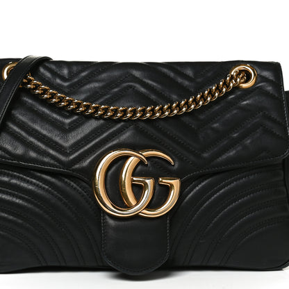 Gucci Calfskin Matelasse Medium GG Marmont Shoulder Bag Black 9 of 13