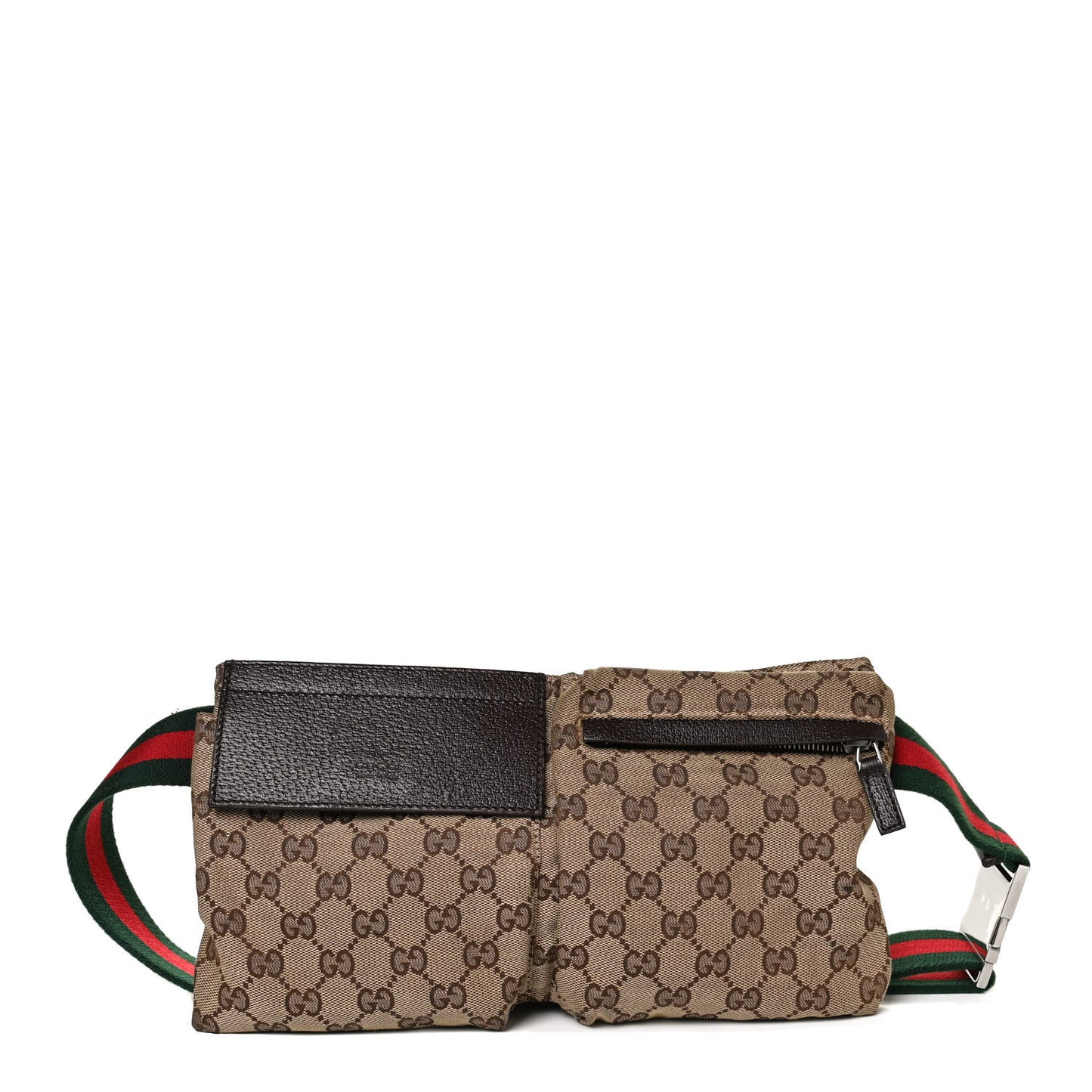 GG Monogram Web Double Pocket Belt Bag Dark Brown