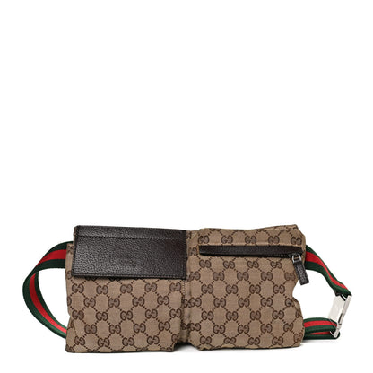 Gucci GG Monogram Web Double Pocket Belt Bag Dark Brown 1 of 11