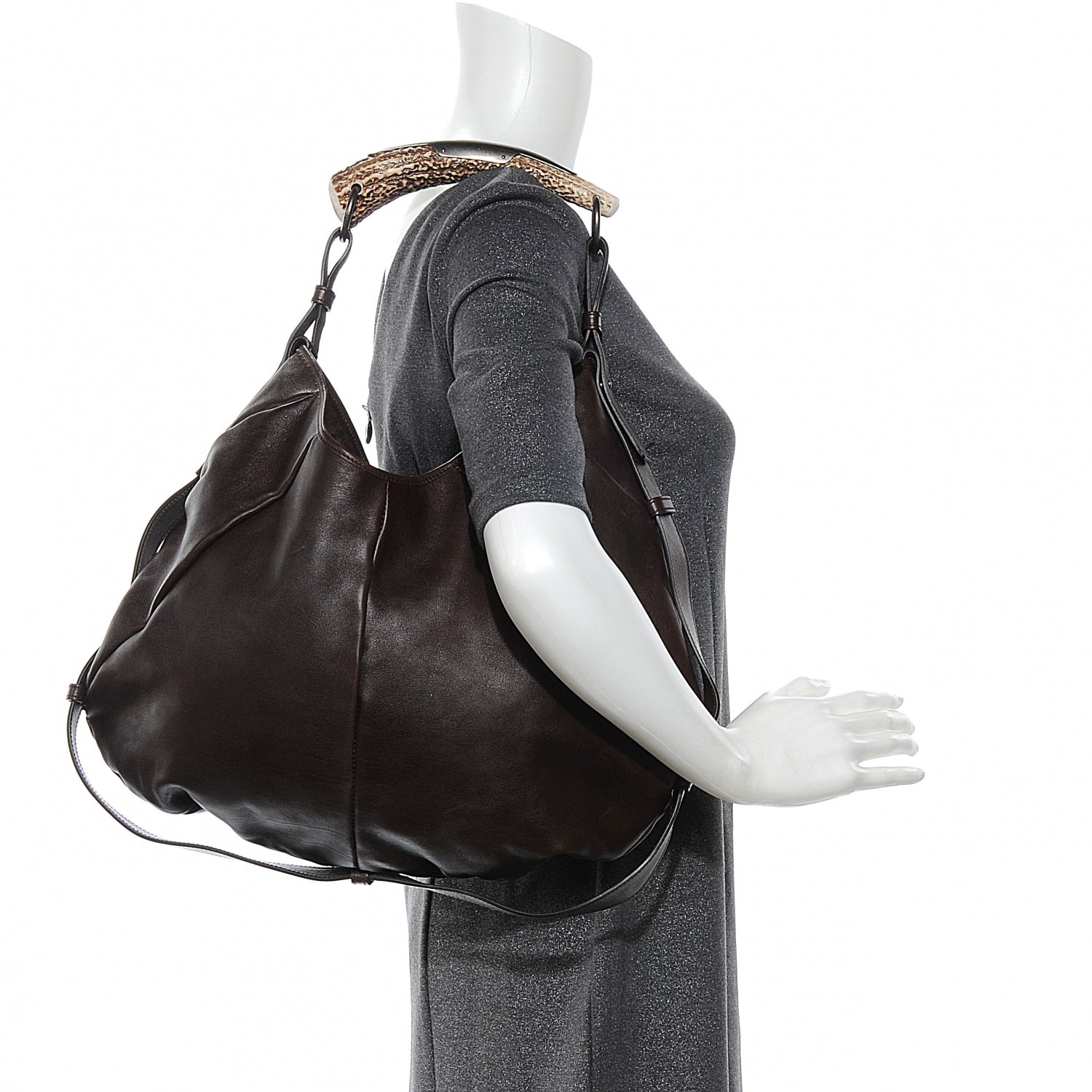 Saint Laurent Leather Mombasa Horn Bag Dark Brown 2 of 8