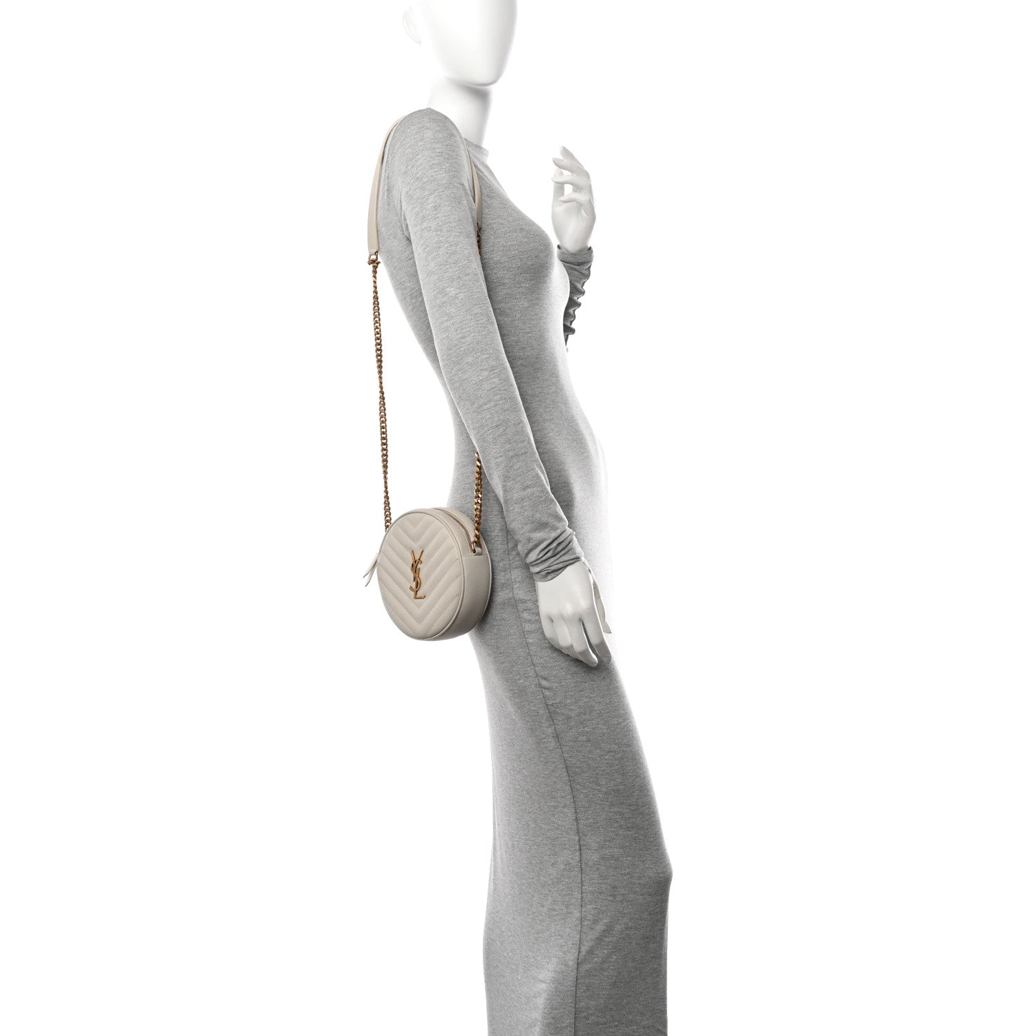 Saint Laurent Grain De Poudre Matelasse Chevron Quilted Round Vinyle Camera Bag Blanc Vintage 2 of 12