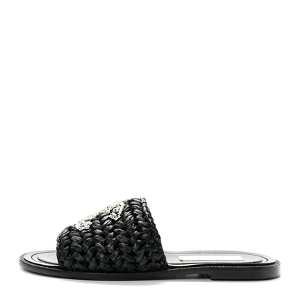 Chanel Raffia Crystal CC Mules Sandals 39 Black 1 of 11