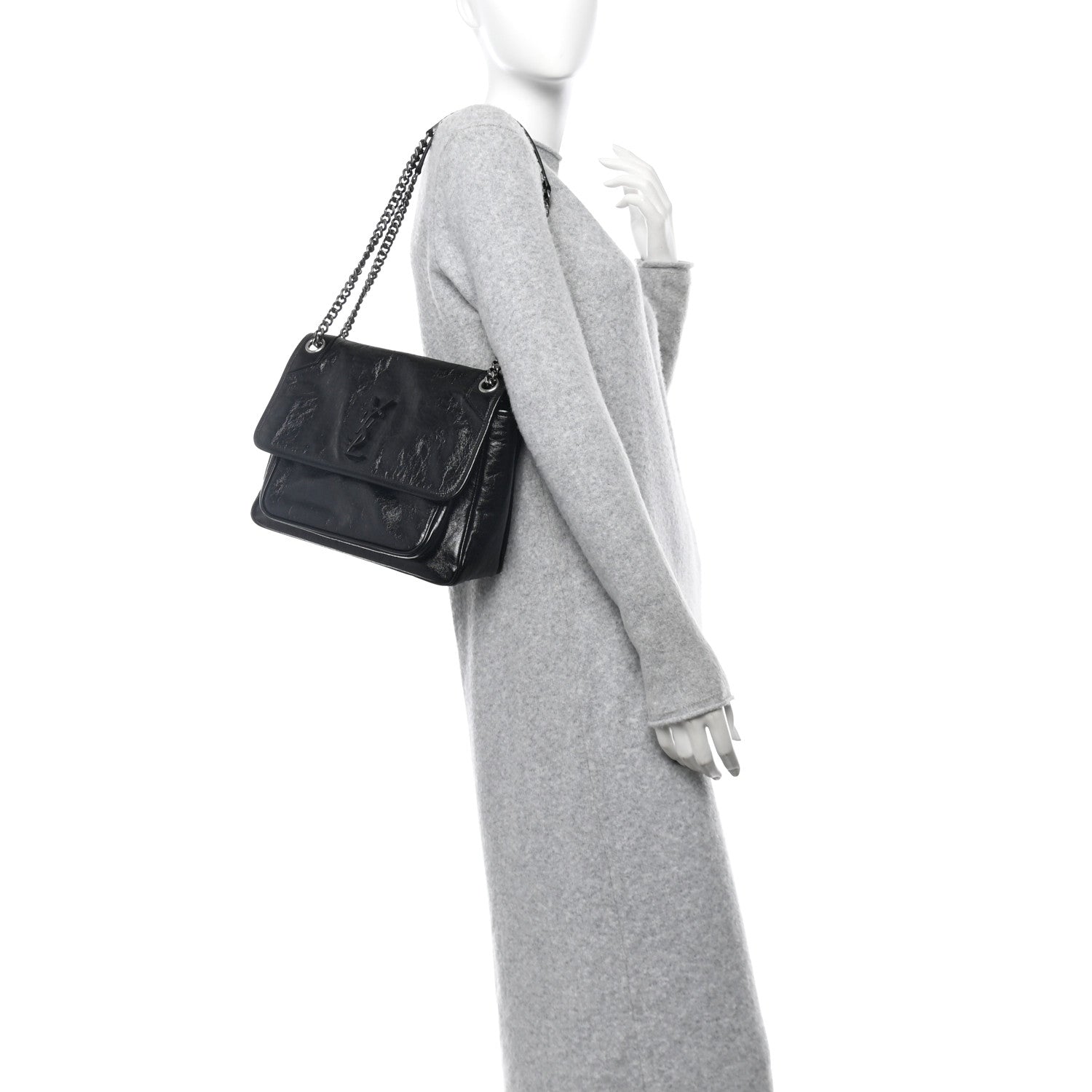 Saint Laurent Crinkled Calfskin Monogram Medium Niki Chain Satchel Black 2 of 10
