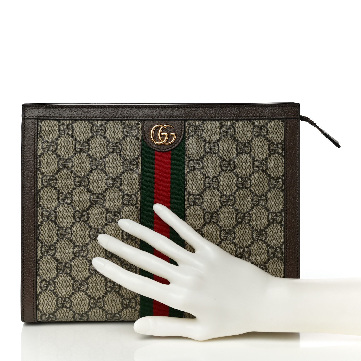 Gucci GG Supreme Monogram Web Ophidia Pouch Brown 2 of 11