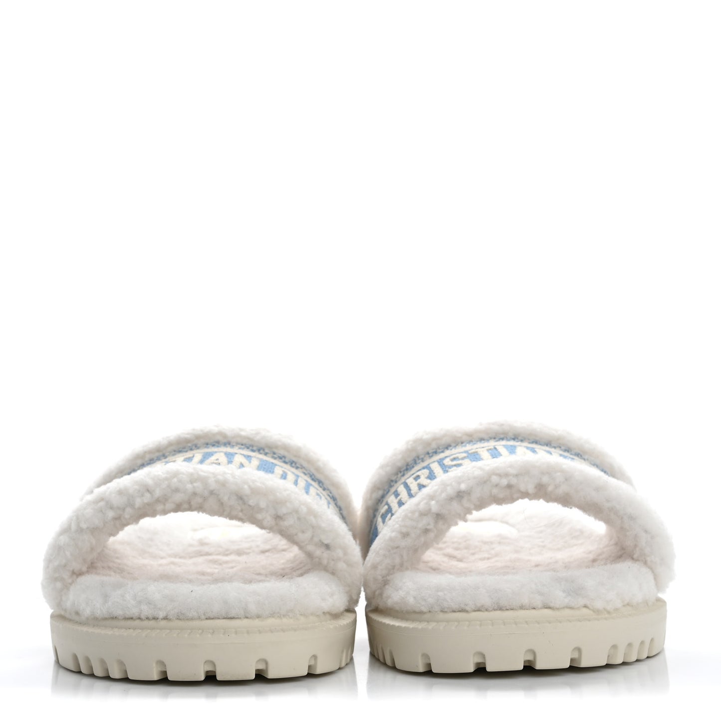 Shearling Canvas Embroidered Dway 10mm Slide Sandals 37.5 Natural Light Blue