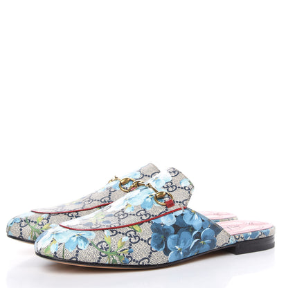 Gucci GG Supreme Monogram Blooms Womens Princetown Slippers 40.5 Beige Blue Navy Hibiscus Red 3 of 8