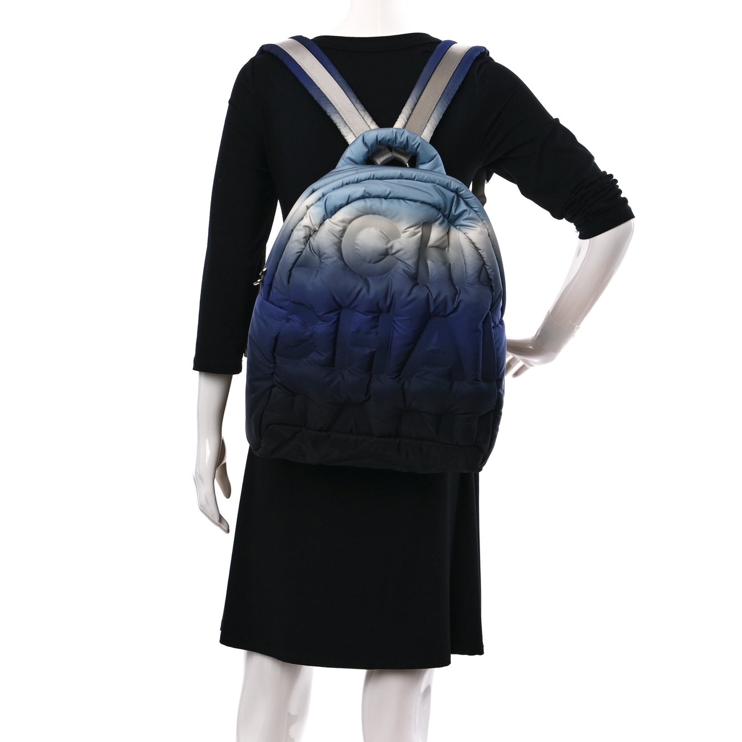 Nylon Embossed Small Doudoune Backpack Black Blue White