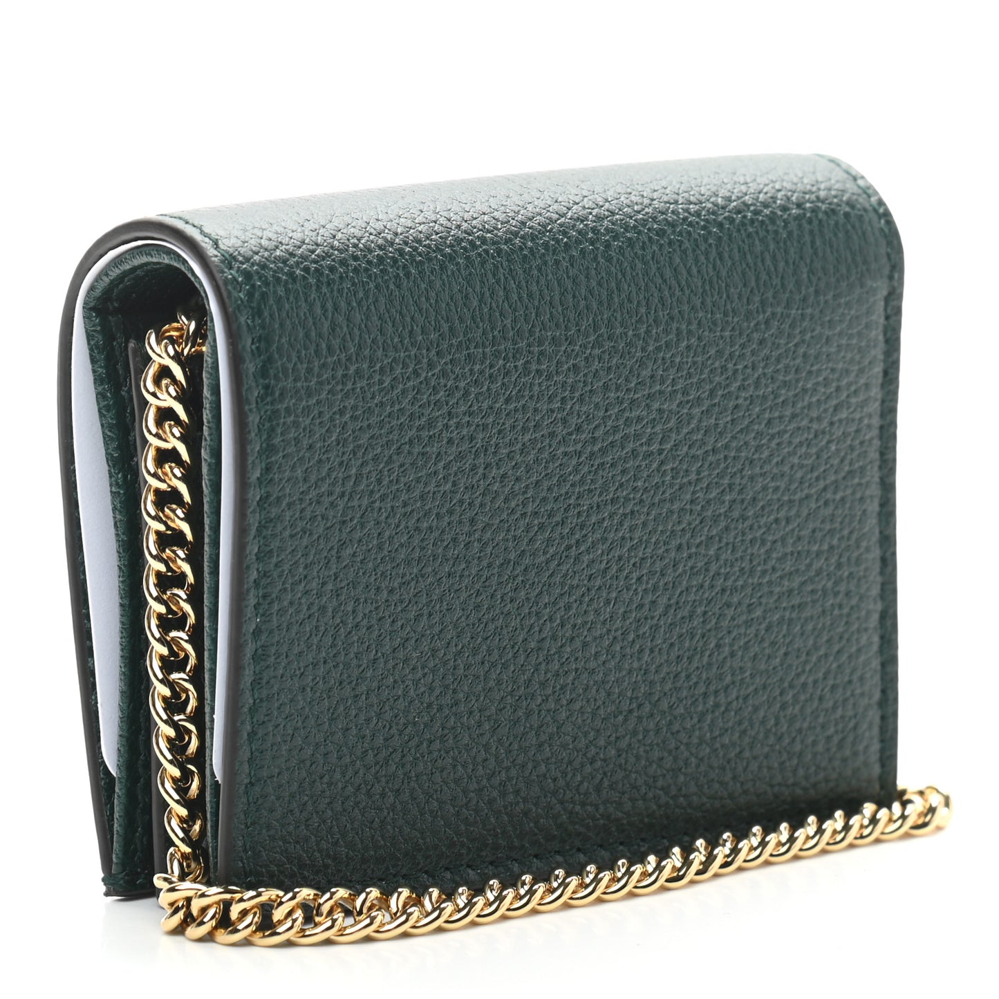 Grainy Calfskin Zumi Chain Card Case Wallet Vintage Green