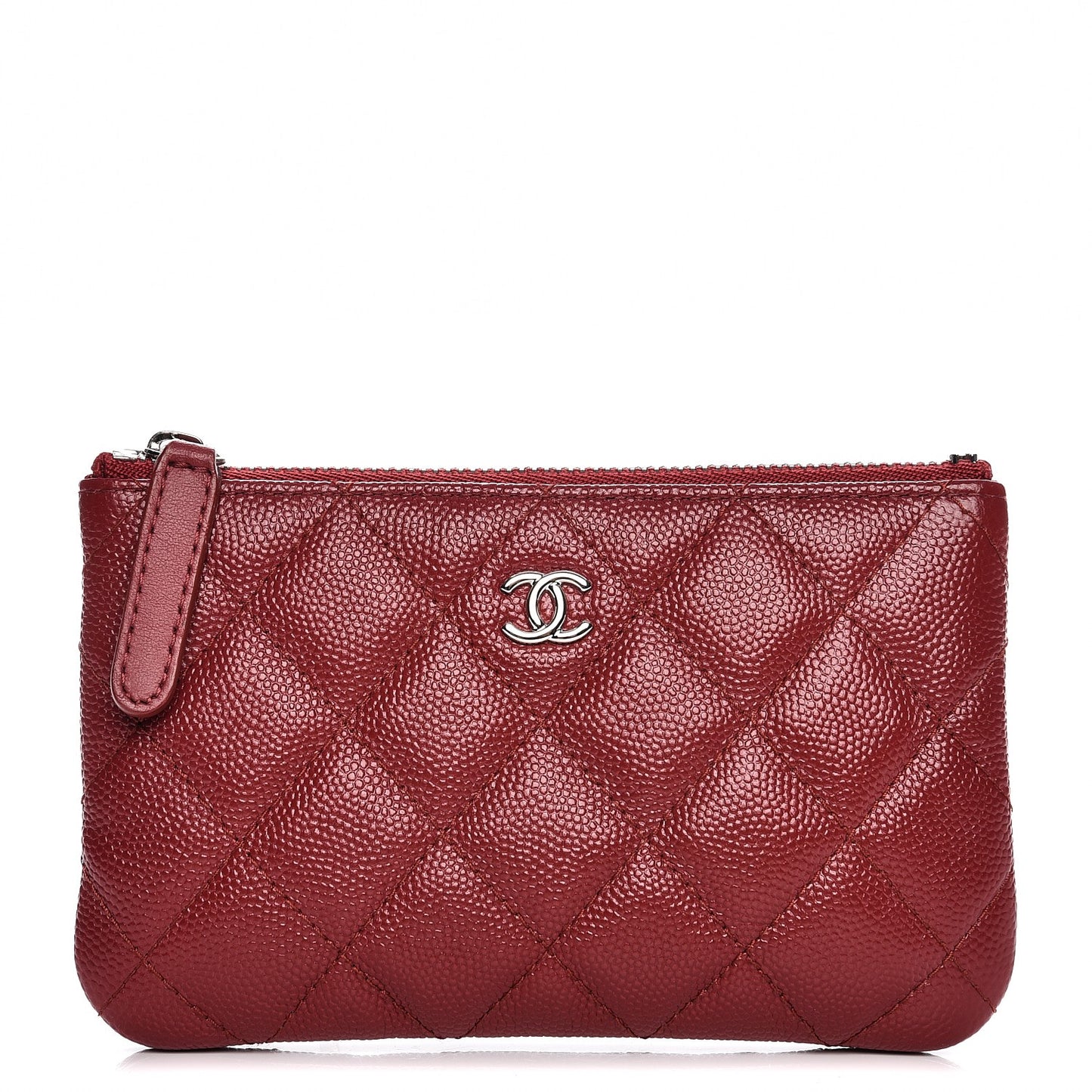 Caviar Quilted Small Cosmetic Case Dark Red