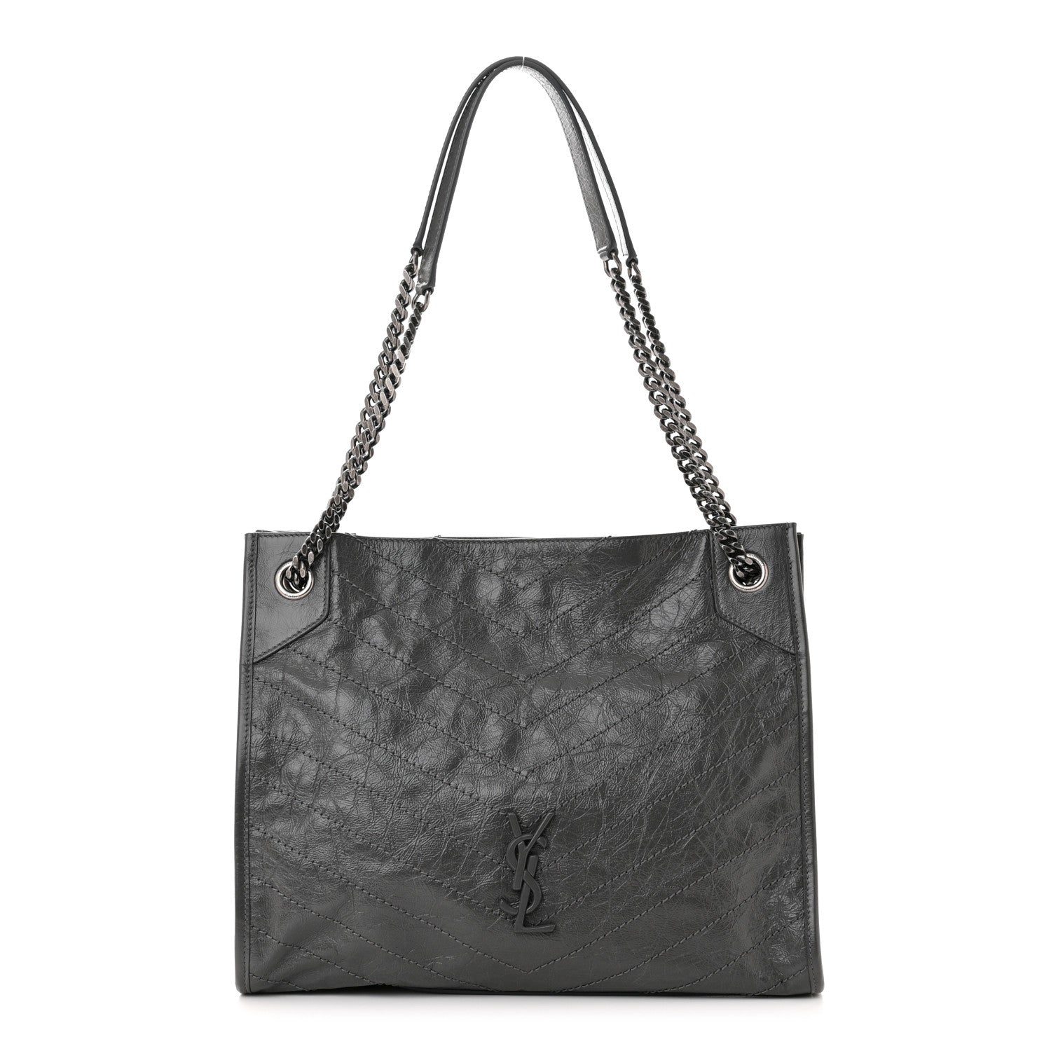 Saint Laurent Crinkled Calfskin Matelasse Monogram Medium Niki Shopper Tote Smog 1 of 10