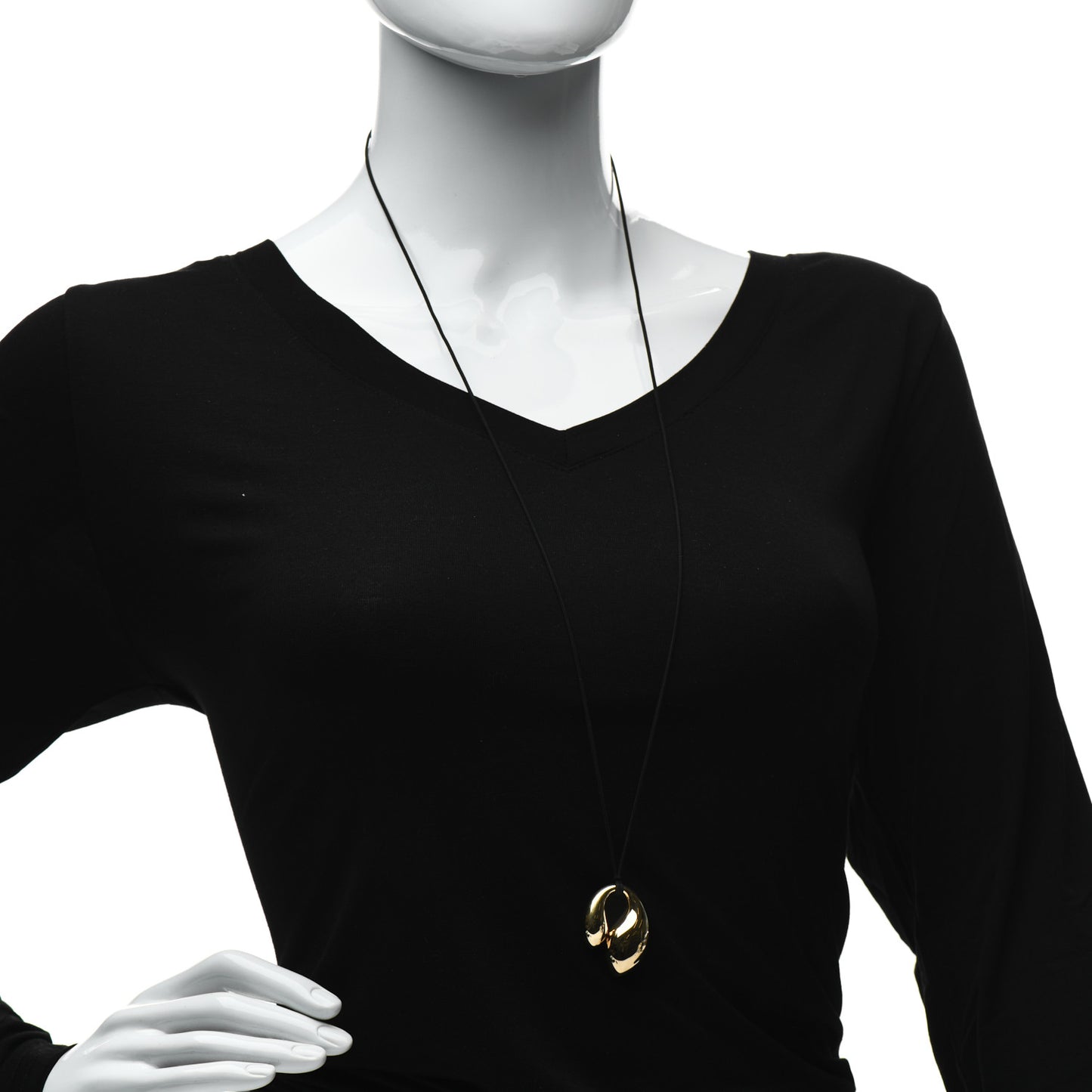 18K Yellow Gold Elsa Peretti Double Teardrop Pendant Cord Necklace Black