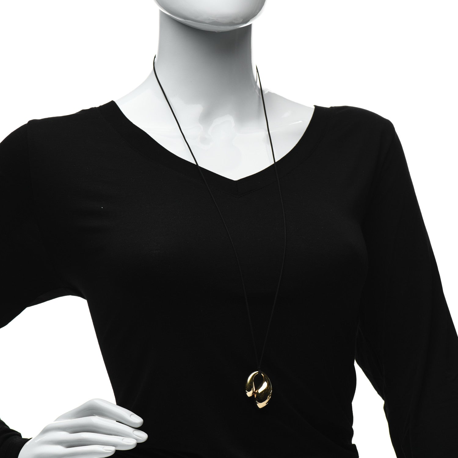 Tiffany 18K Yellow Gold Elsa Peretti Double Teardrop Pendant Cord Necklace Black 2 of 4