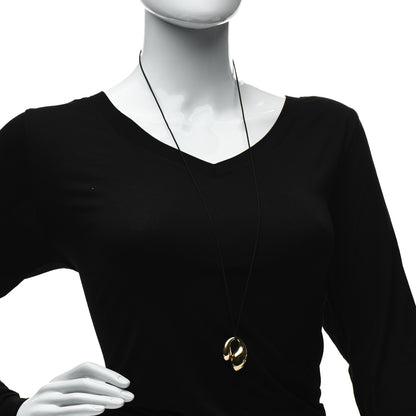 Tiffany 18K Yellow Gold Elsa Peretti Double Teardrop Pendant Cord Necklace Black 2 of 4