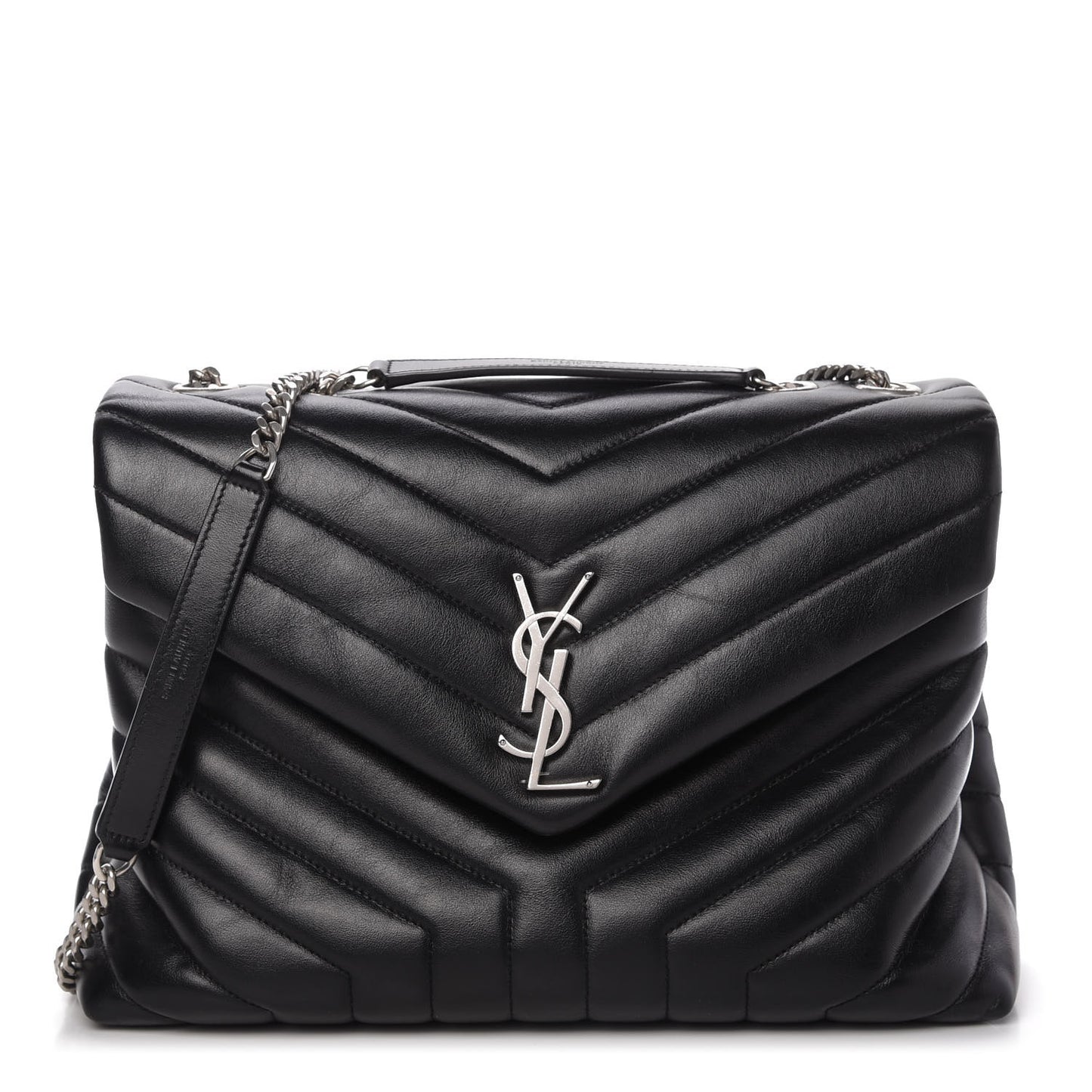 Calfskin Y Quilted Monogram Medium Loulou Chain Satchel Black