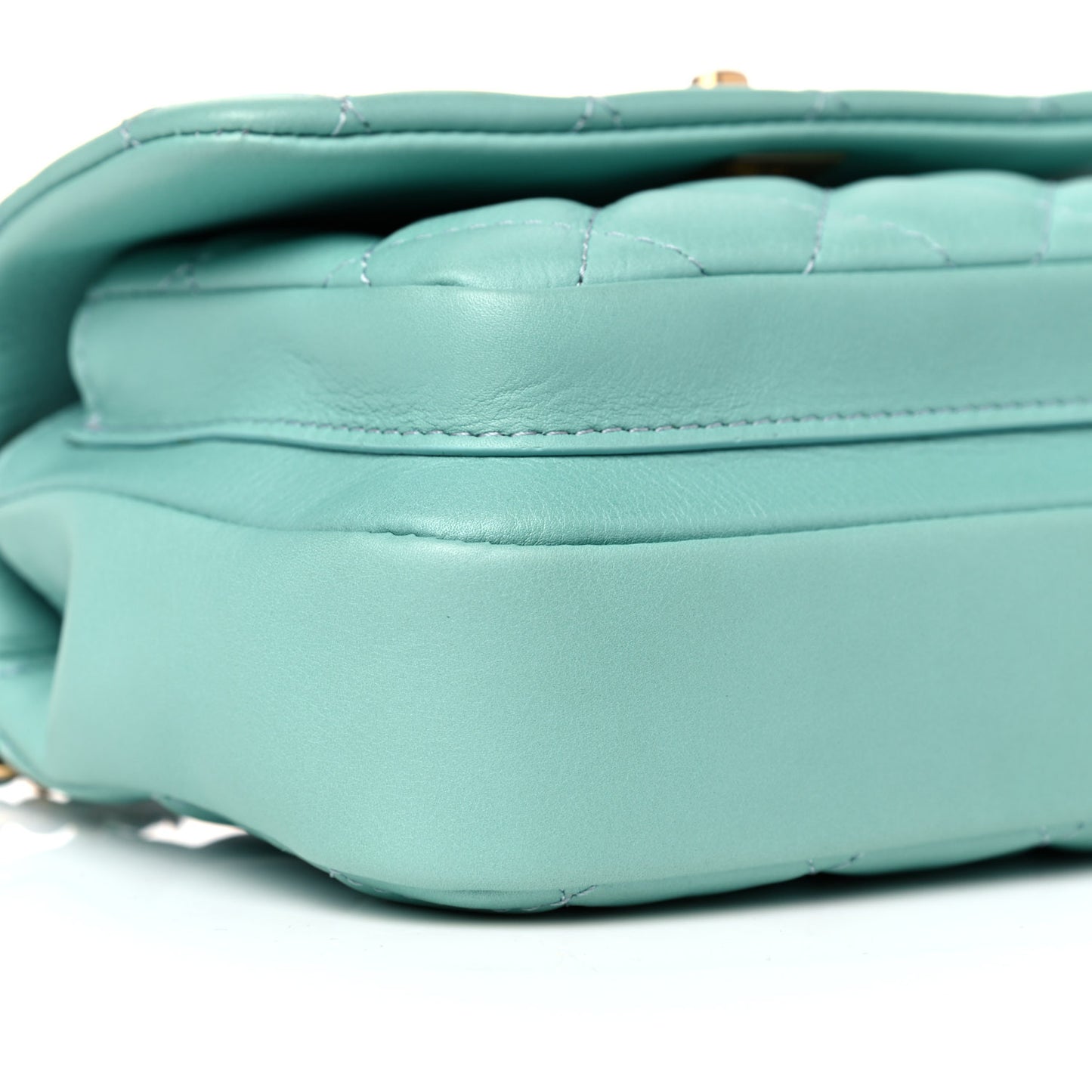 Calfskin Quilted Top Handle Flap Light Blue