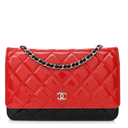 Chanel Patent Quilted Bi-Color Wallet On Chain WOC Red Black 1 of 11