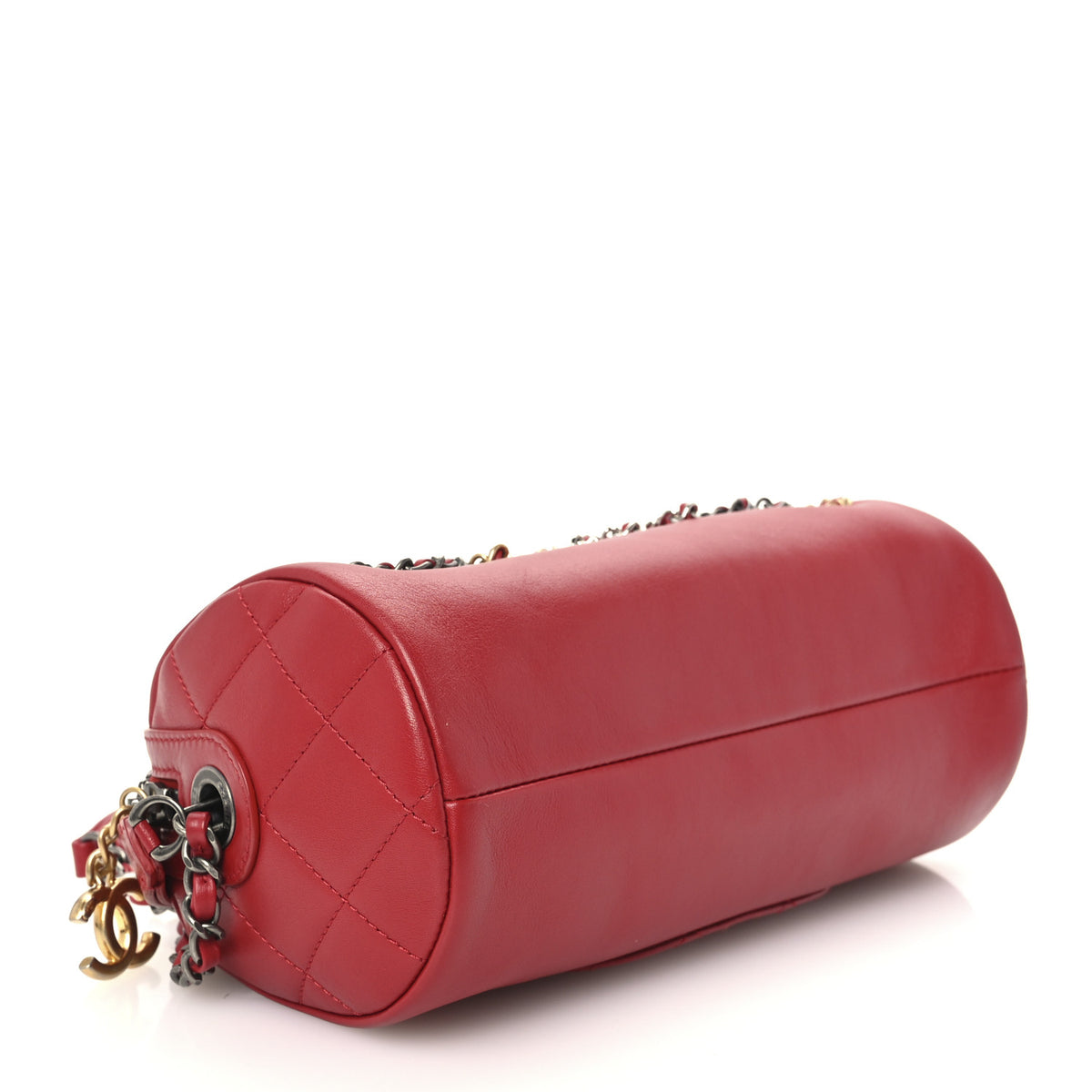 Chanel Calfskin Chain 20s Signature Bowling Bag Red 3 of 9