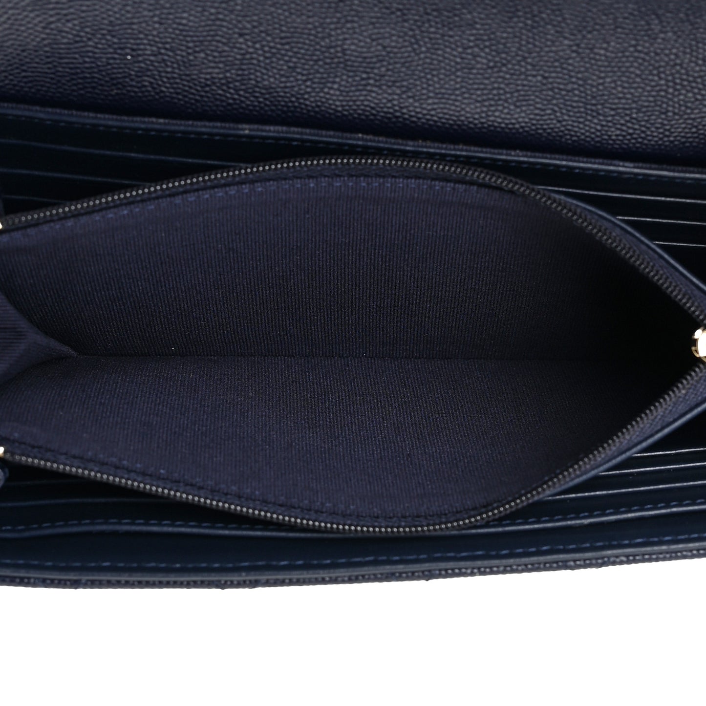 Caviar Quilted Large Gusset Flap Wallet Navy