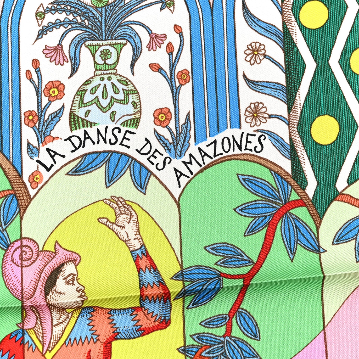 Hermes Silk La Danse Des Amazones Scarf 90 Vert D'Eau Rose Jaune 3 of 4