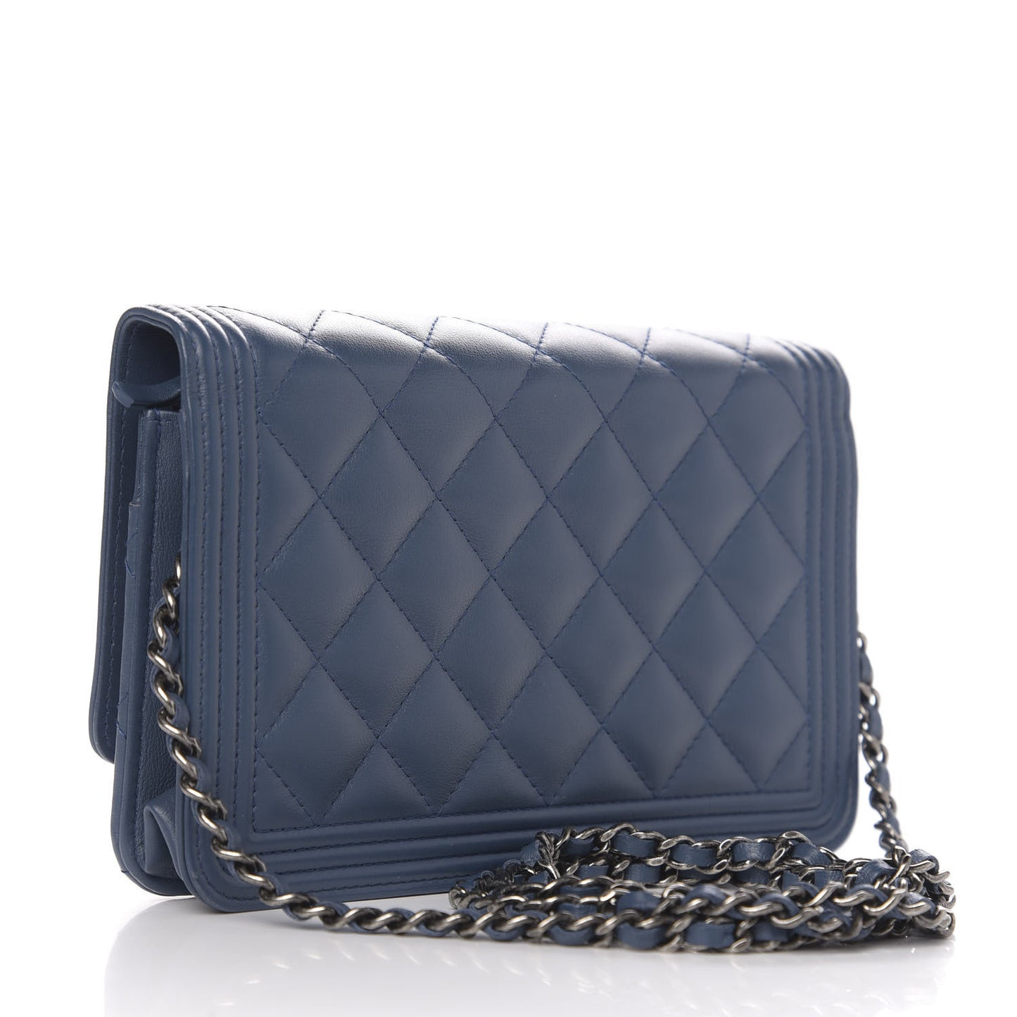 Lambskin Quilted Boy Wallet On Chain WOC Blue