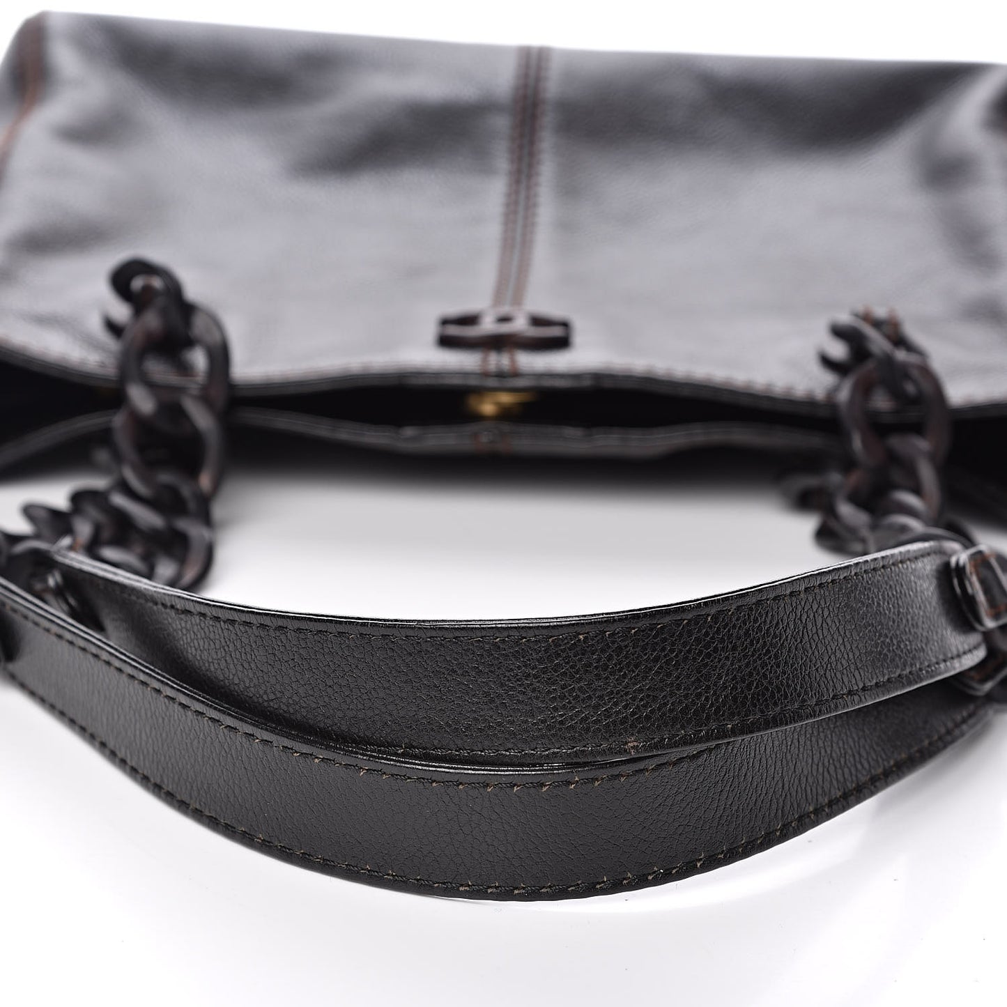 Calfskin Wood Chain Tote Black
