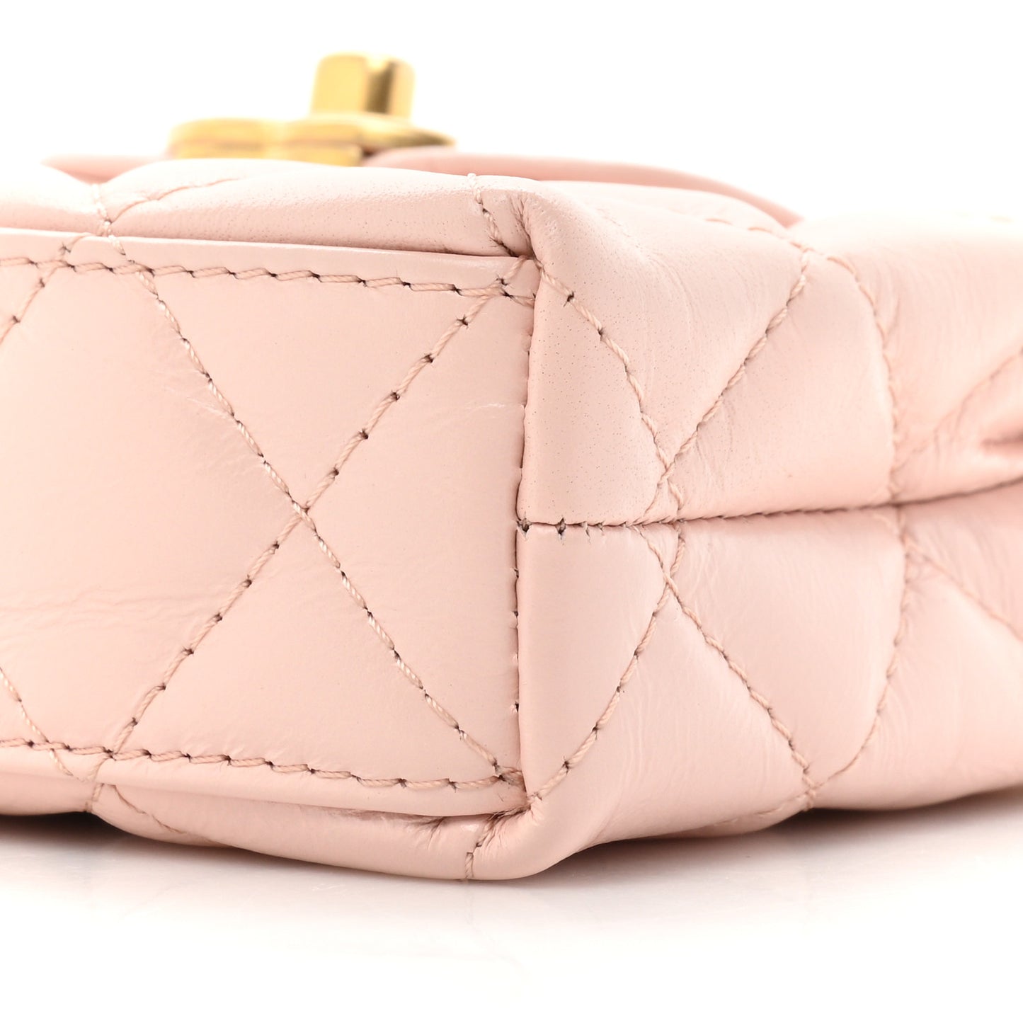 Shiny Aged Calfskin Quilted Mini Nano Kelly Shopper Light Pink