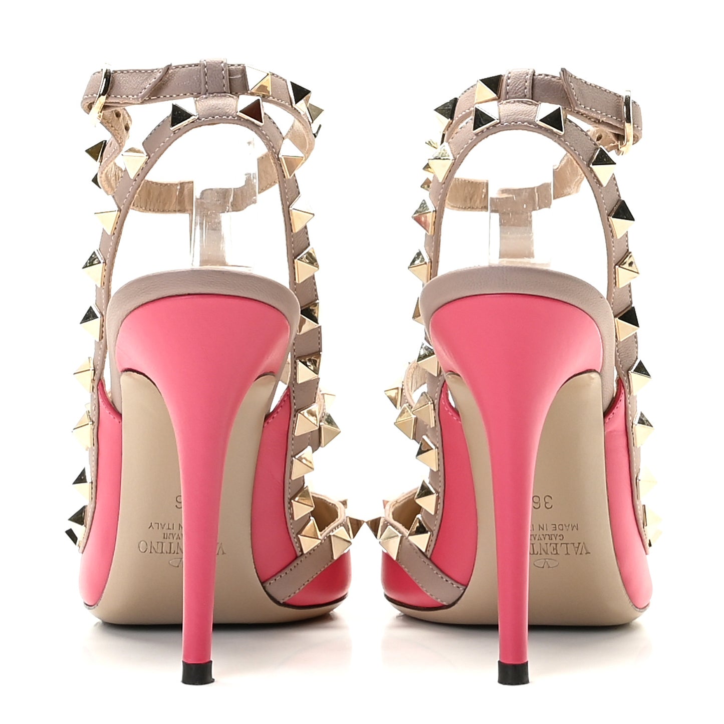 Calfskin Nappa Rockstud Ankle Strap 100mm Pumps 36 Deep Fuxia Poudre