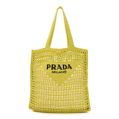 Prada Yarn Raffia Effect Crochet Logo Embroidered Tote Bag Cedro 1 of 10