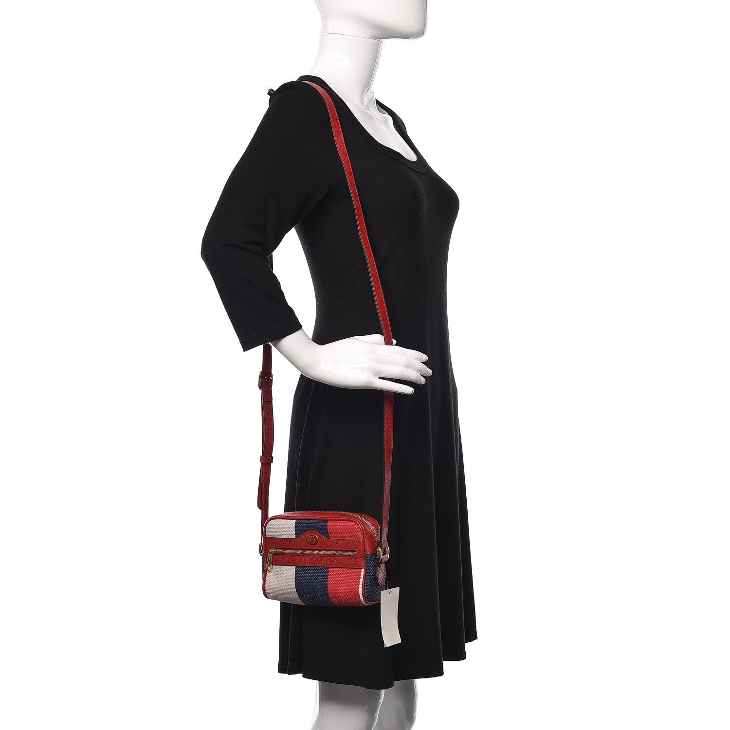 Gucci Canvas Sylvie Stripe Mini Ophidia Camera Bag Mystic White Hibiscus Red Maritime 2 of 10