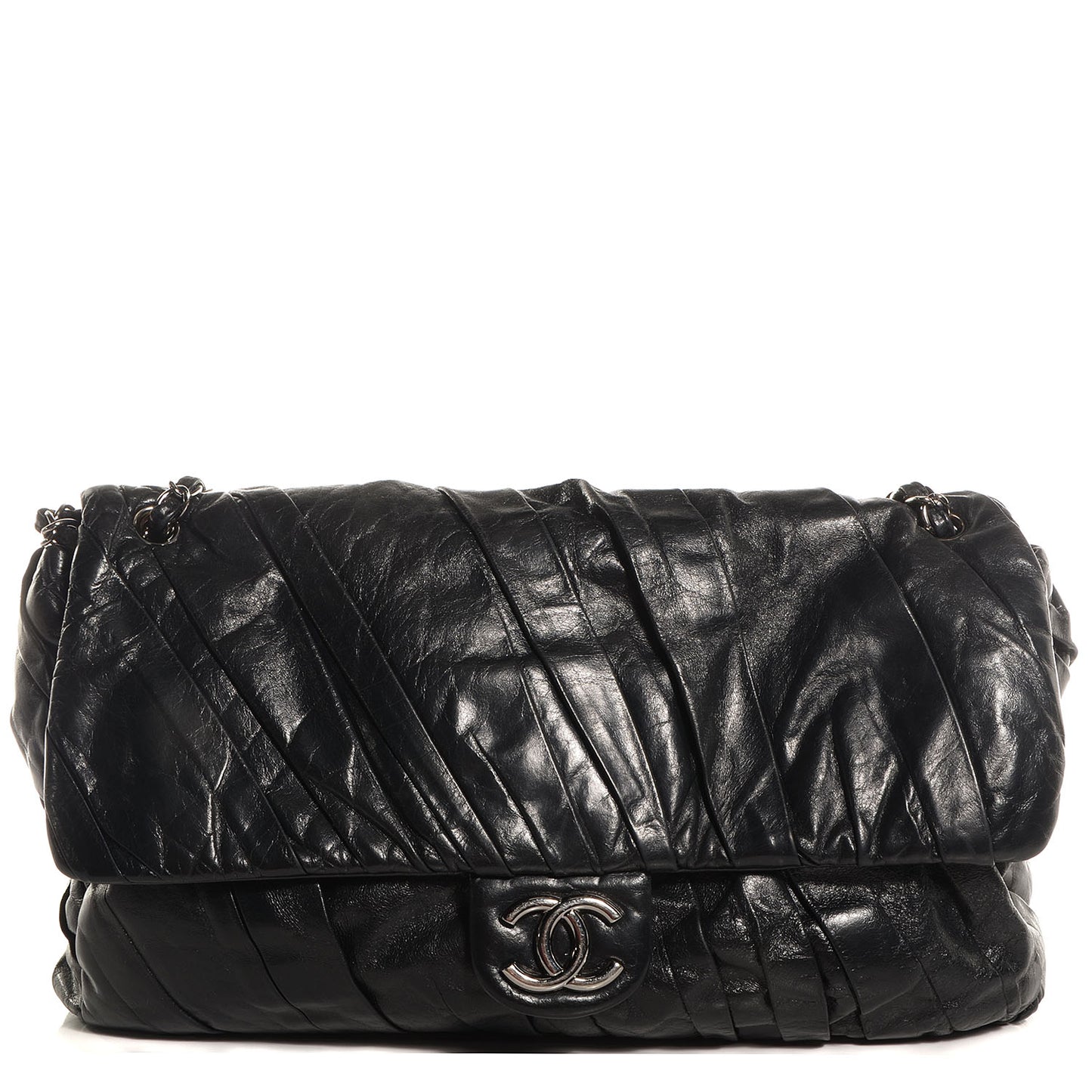 Glazed Calfskin Twisted Maxi Flap Black