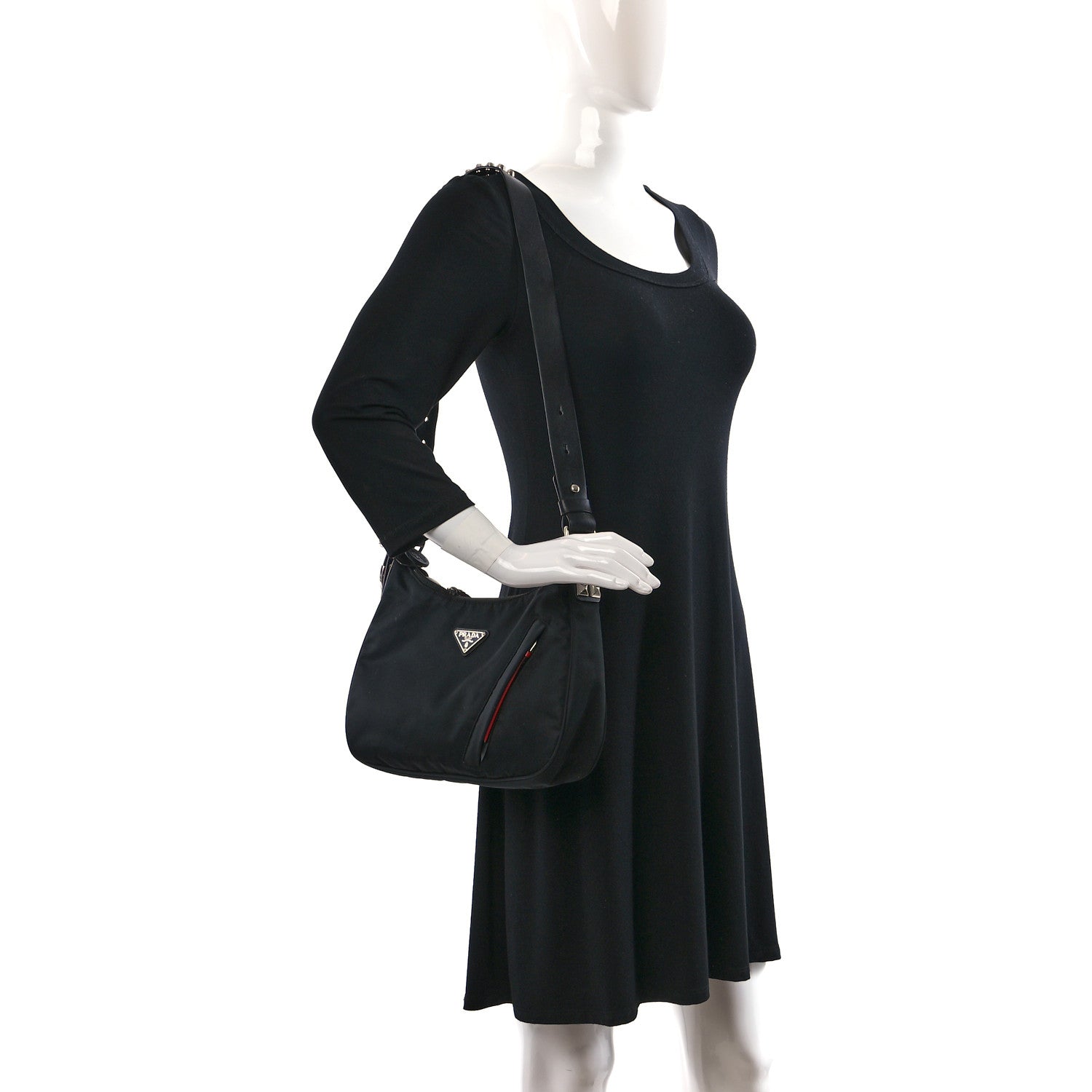 Prada Tessuto Nylon Studded New Vela Hobo Black Fuoco 2 of 8