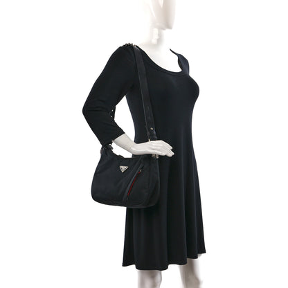 Prada Tessuto Nylon Studded New Vela Hobo Black Fuoco 2 of 8