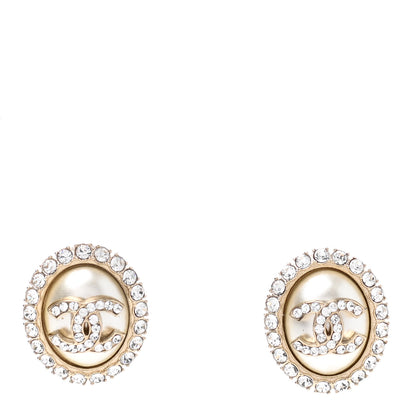 Chanel Pearl Crystal CC Stud Earrings Gold 1 of 5
