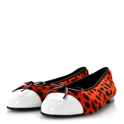 Chanel Pony Hair Patent Cap Toe CC Ballerina Flats 37 Orange Black White 4 of 10