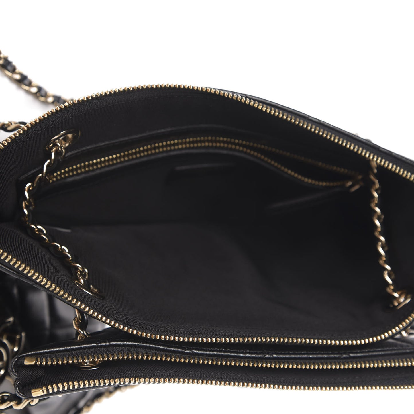 Shiny Lambskin Quilted Medium Double Case With Strap Black