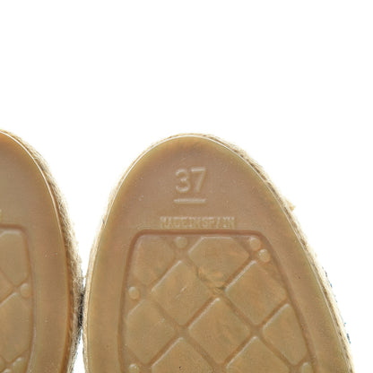 Chanel Velvet Grosgrain Quilted Camellia CC Espadrilles 37 Navy Black 6 of 10