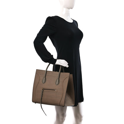 Celine Crocodile Embossed Nubuck Medium Phantom Luggage Beige 2 of 11